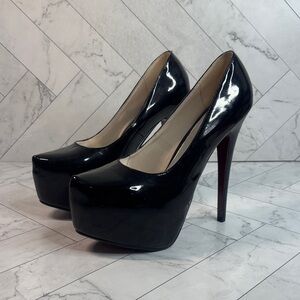 Heisimei Women Black Patent Platform Red Out Sole High Heel Pumps Size CN45 US12